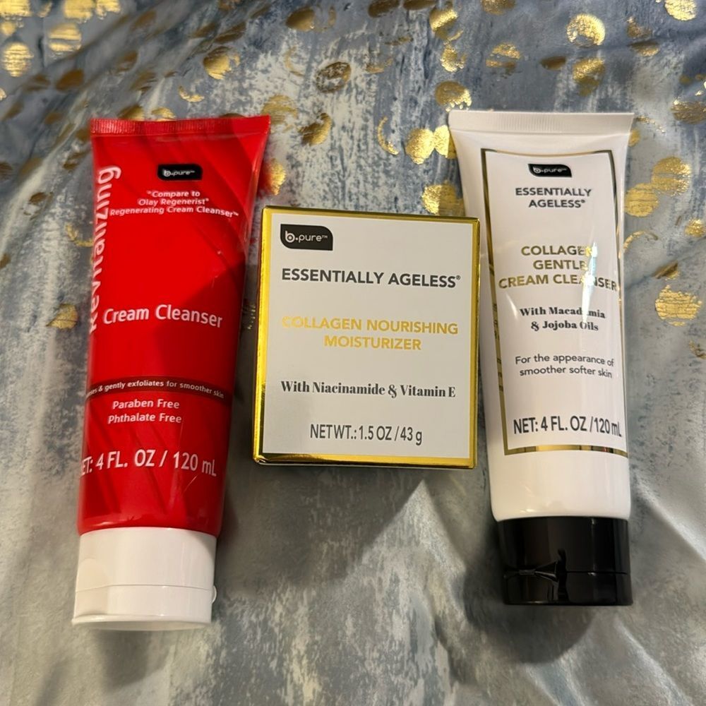 B pure skincare bundle day moisturizer, cream cleanser and collagen cleanser